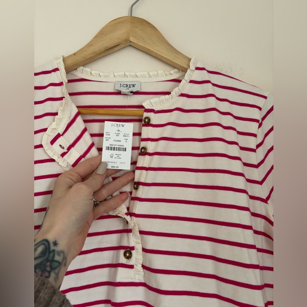J Crew Striped Ruffle-Collar Henley - Picture 8 of 8